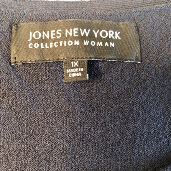 Jones NY Blouse Navy White Animal Zebra Print Scoop Neck SleevelessTop size 1X - Picture 11 of 12